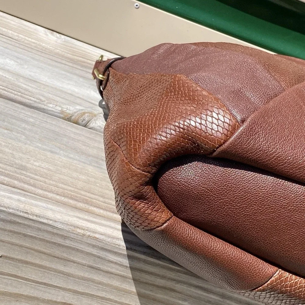 Coach Madison Diagonal Pleated Mixed Exotic Lindsey Satchel F21318 Tobacco Brown